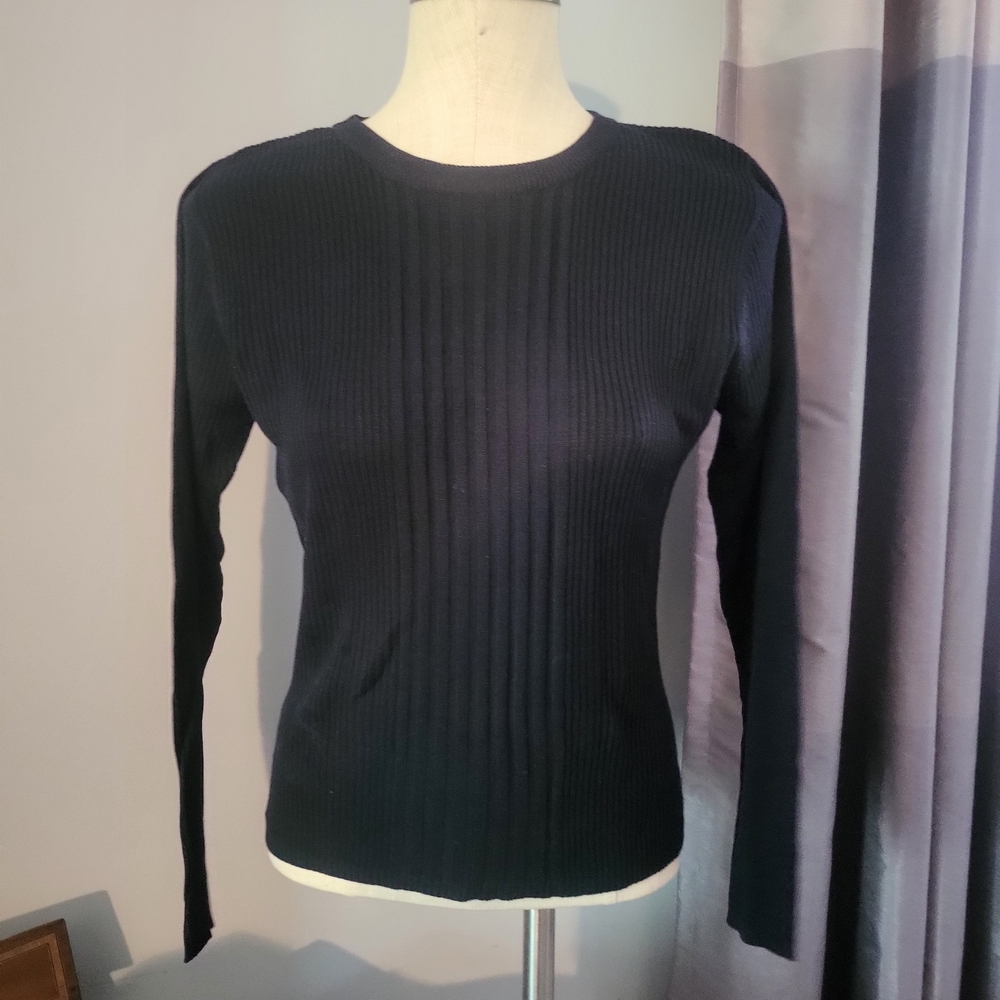Black Ribbed Long Sleeve Crew Neck Sweater